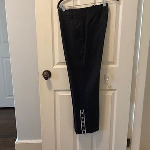 VERONICA BEARD MARTIN Crop Pants Black Linen Snaps